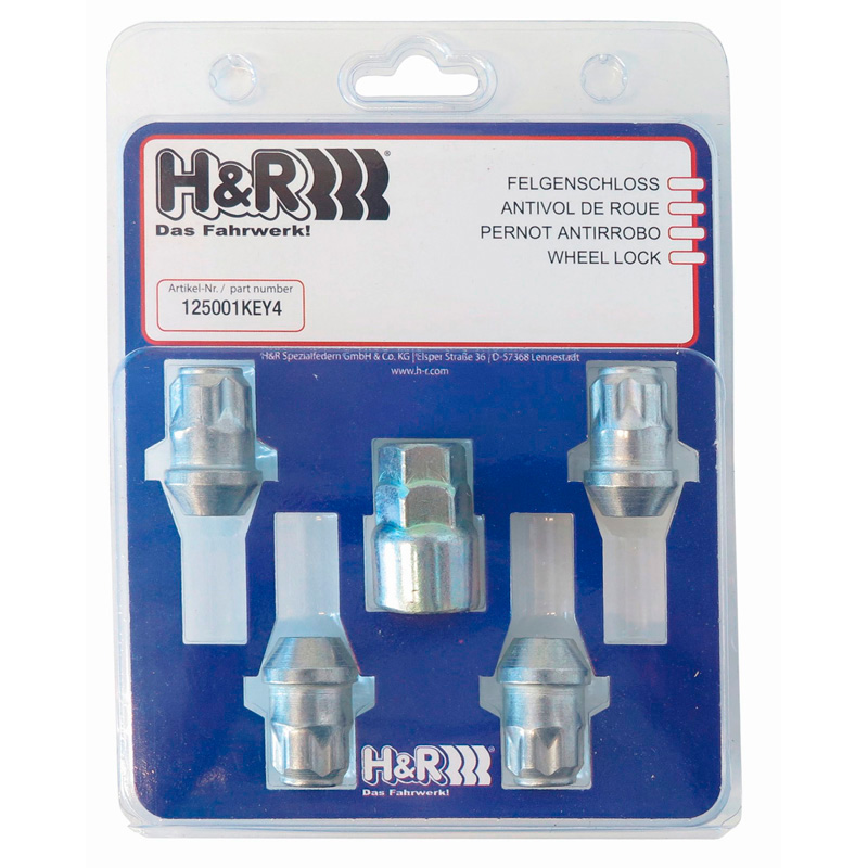 H&R Wheel lock set M14x1.50 Taper - 4 lock nuts incl. adapter