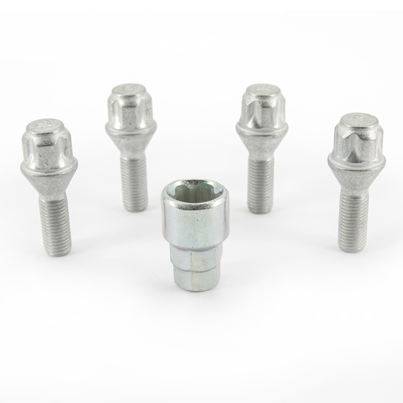 H&R Felgenschloss-Set M12x1.50x28mm Kegelbund - 4 Felgenschloss-Schrauben inkl. Adapter