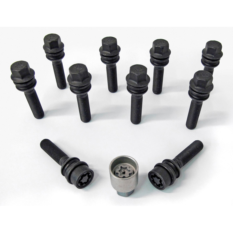 H&R Wheel bolt Set Round-Head with movable cone R14 M14x1.50 - Length 36mm - Black - 10 pcs - incl. wheel-locks