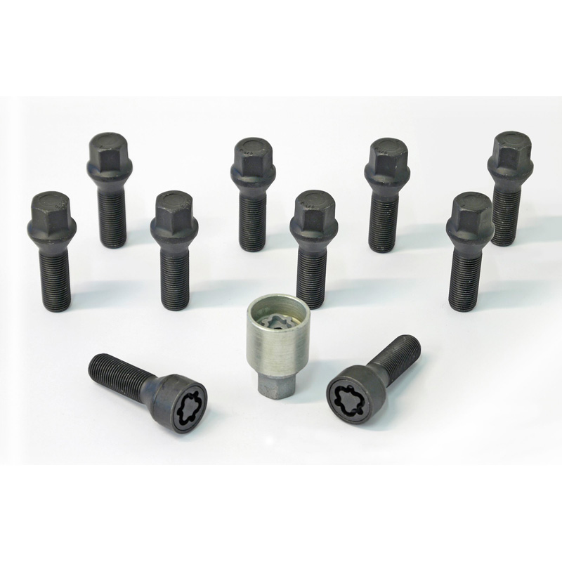 H&R Wheel bolt Set Taper-Head M14x1.50 - Length 30mm - Black - 10 pcs. - incl. wheel-locks