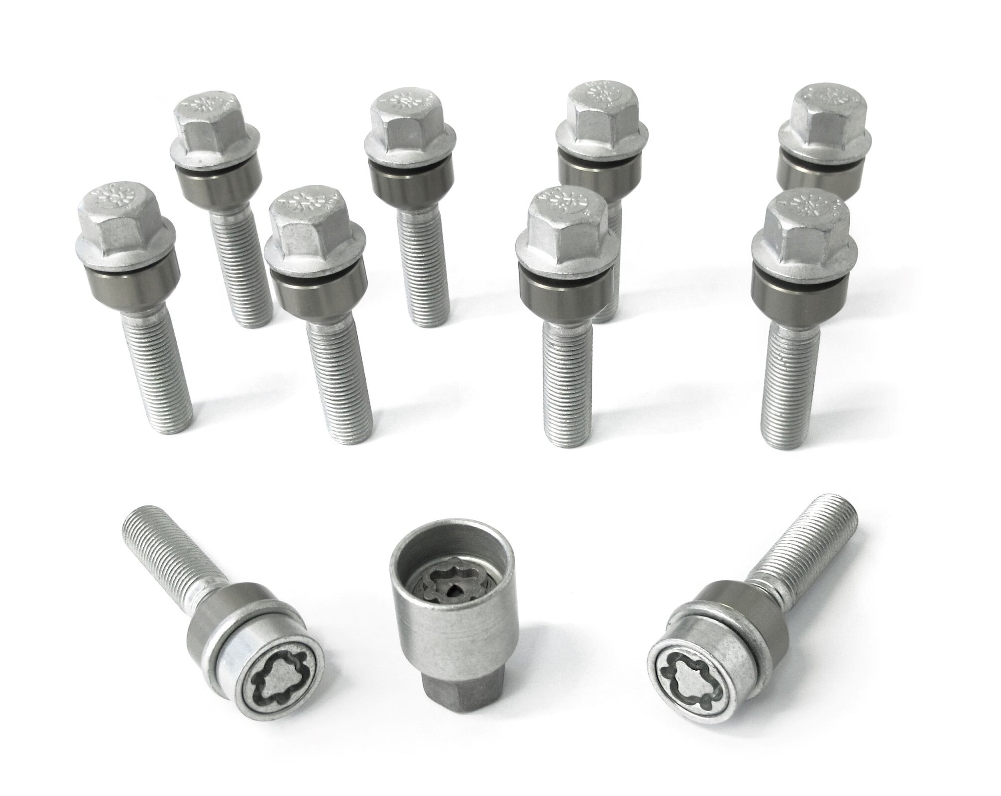 H&R Wheel bolt Set Round-Head with movable cone R14 M14x1.50 - Length 52mm - 10 pcs. (e.g.  Porsche) - incl. wheel-locks