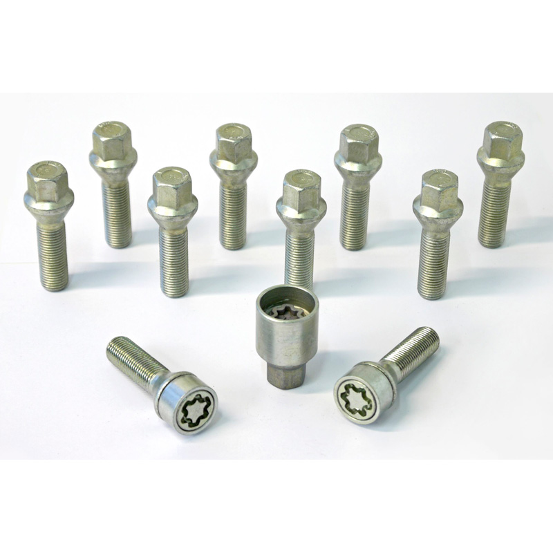 H&R Radschrauben Satz Kegelbund M14x1.50 - Länge 30mm - 10 Stück - inkl. Felgenschloss