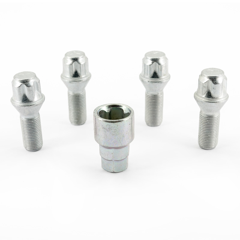 H&R Felgenschloss-Set M14x1.25x28mm Kegelbund - 4 Felgenschloss-Schrauben inkl. Adapter